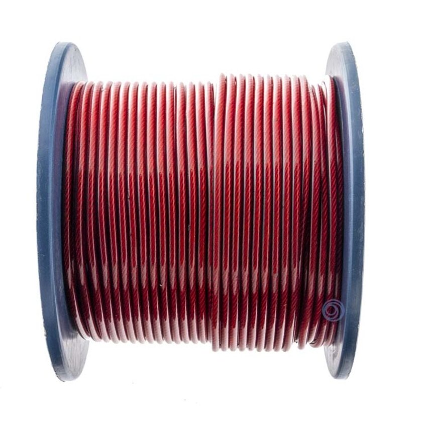 Wire Ropes 3/5 mm pvc 100 meter Red  Transparant