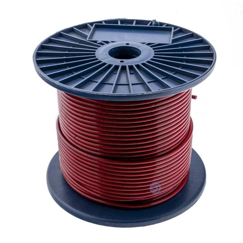 Wire Ropes 3/5 mm pvc 100 meter Red  Transparant