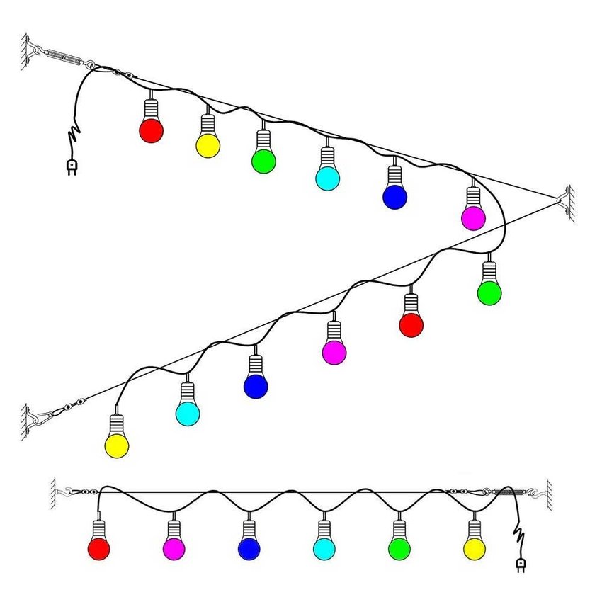 Stahlkabel Lightstring Außenleuchtenpaket