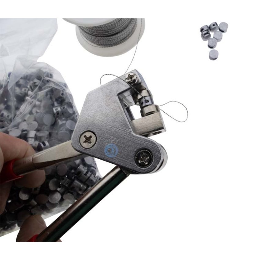 Sealing pliers with stainless steel sealing wire and crimp lead seals