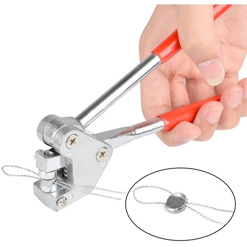 Sealing pliers with stainless steel sealing wire and crimp lead seals