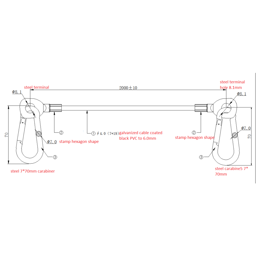 Fitness Steel cable with eye and carabiner For Sale - Wire rope stunter