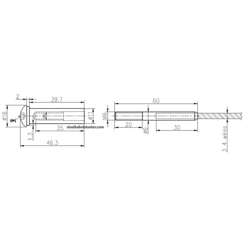 Stainless steel press stud terminals 3mm set of 2