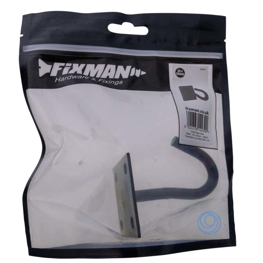 Fixman Eye plate with hook Black 50x50mm Square Chain plate