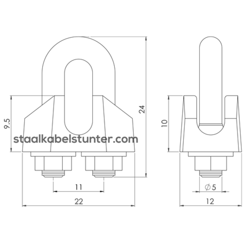 Draadklem voor staalkabel  5mm - din741