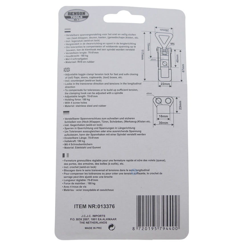 Turnbuckle adjustable 70mm - with 180kg holding force  2pieces