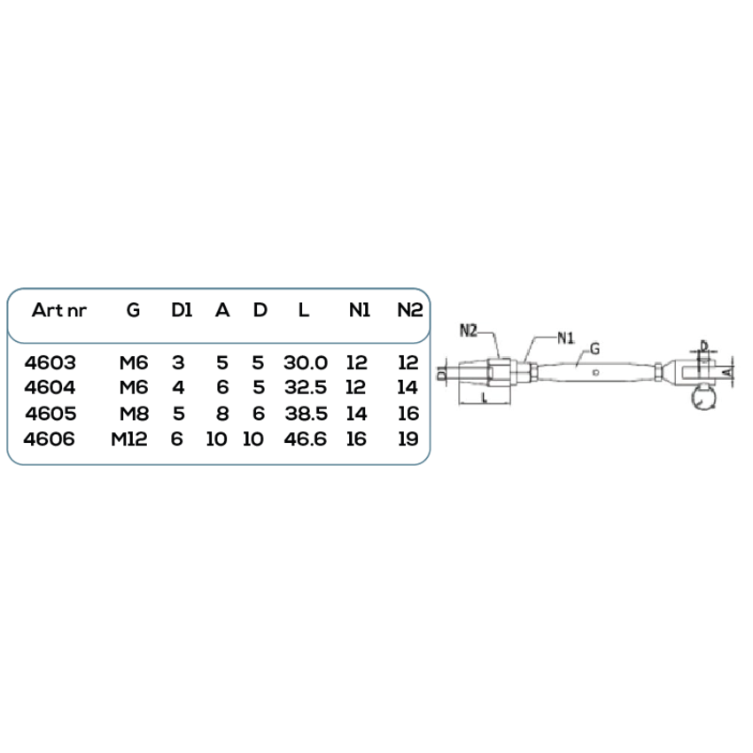 Swageless Turnbuckle 3mm M6