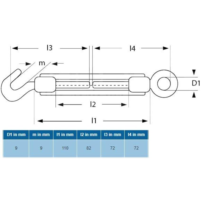 Turnbuckle hook and eye M6 Easy Wire Rope tighten