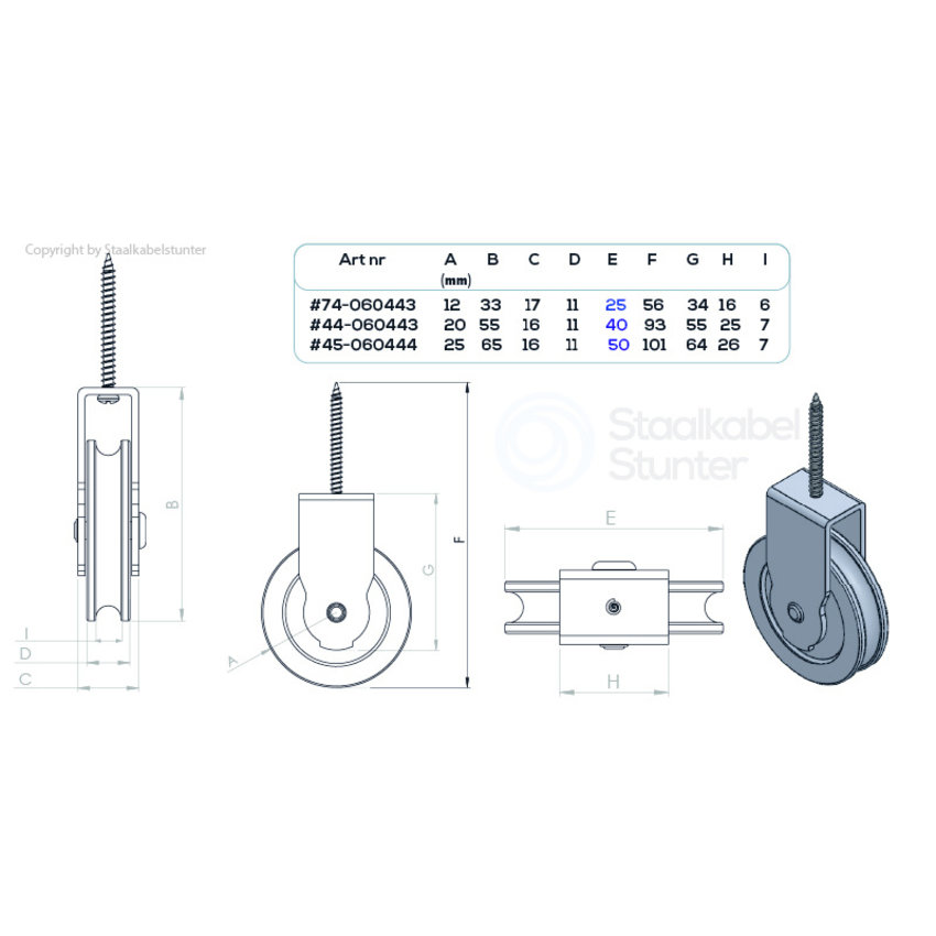 Screw pulley with polyamide wheel black