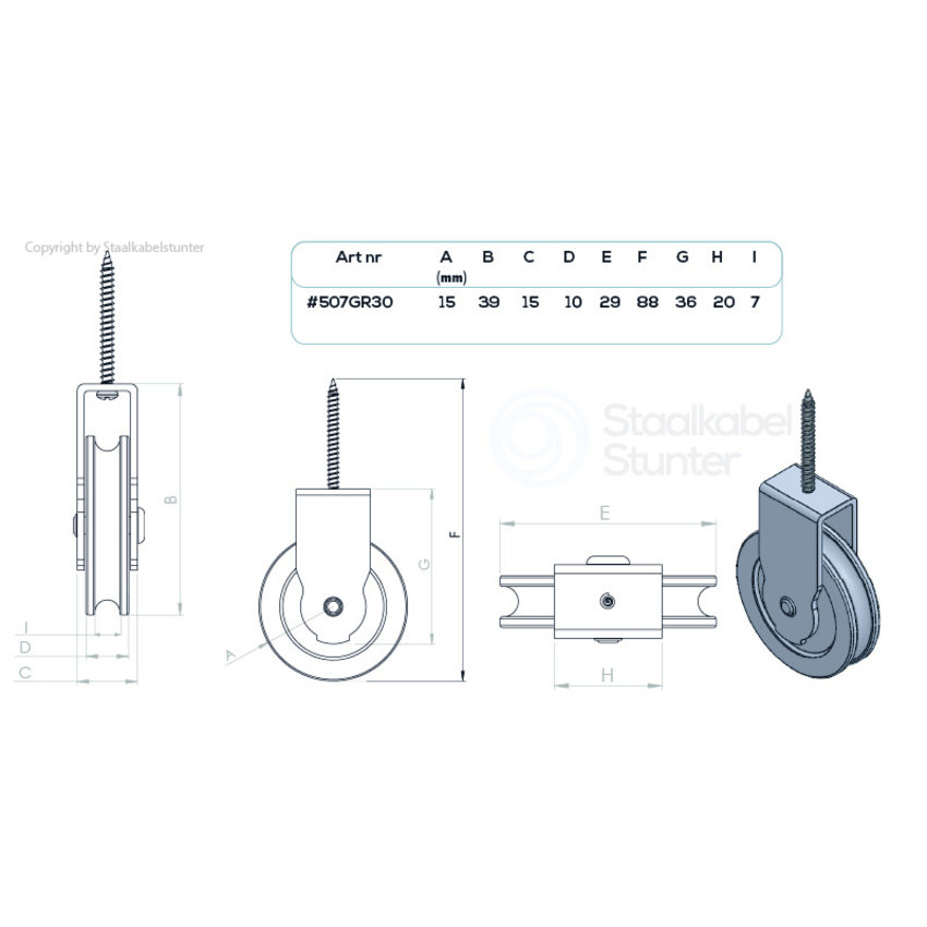 Blockseilrolle Mit Schraubedraad 30mm