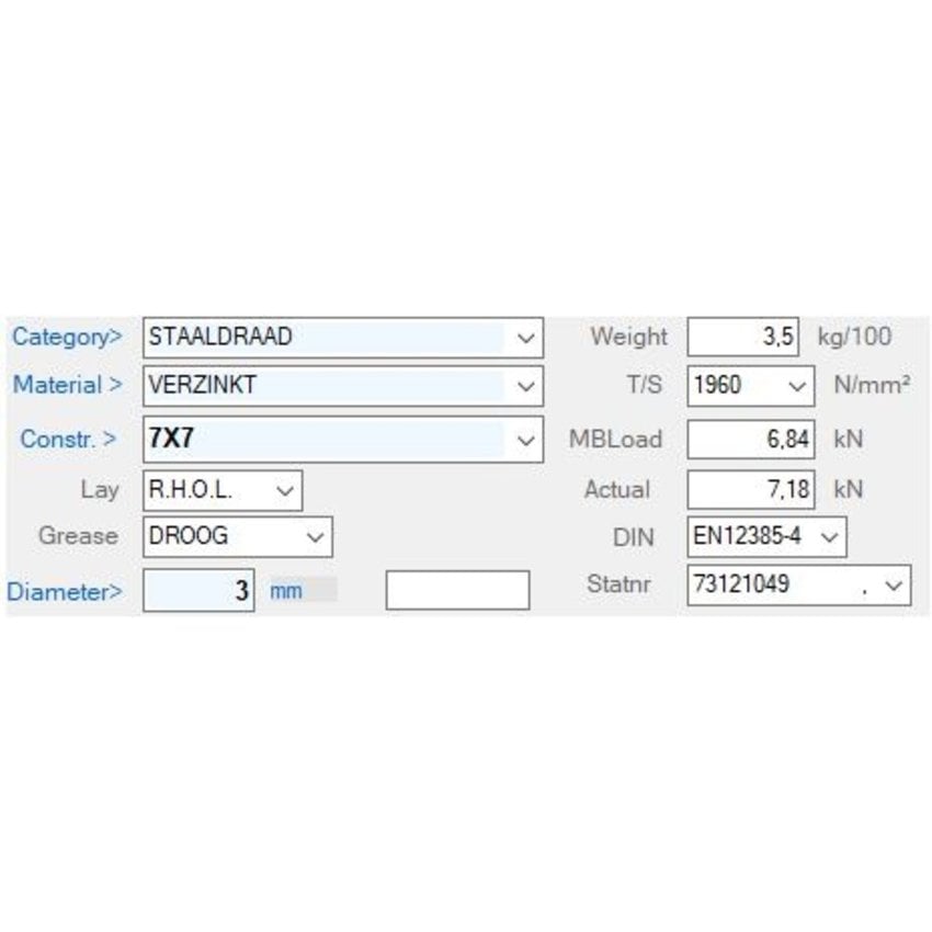 Galvanised Wire Rope 3mm 7x7 on coil