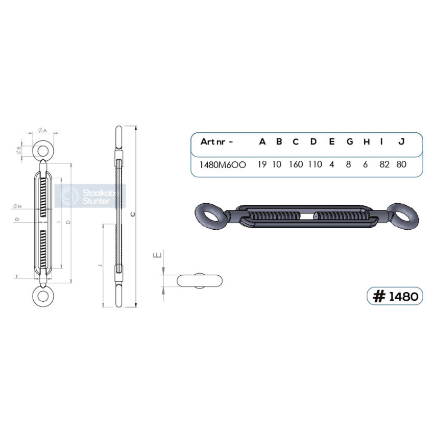 Turnbuckle eye and eye M6 Easy Wire Rope tighten