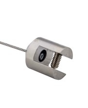 Plexiglas hanging system with socket attachment for 1.5 mm steel cable