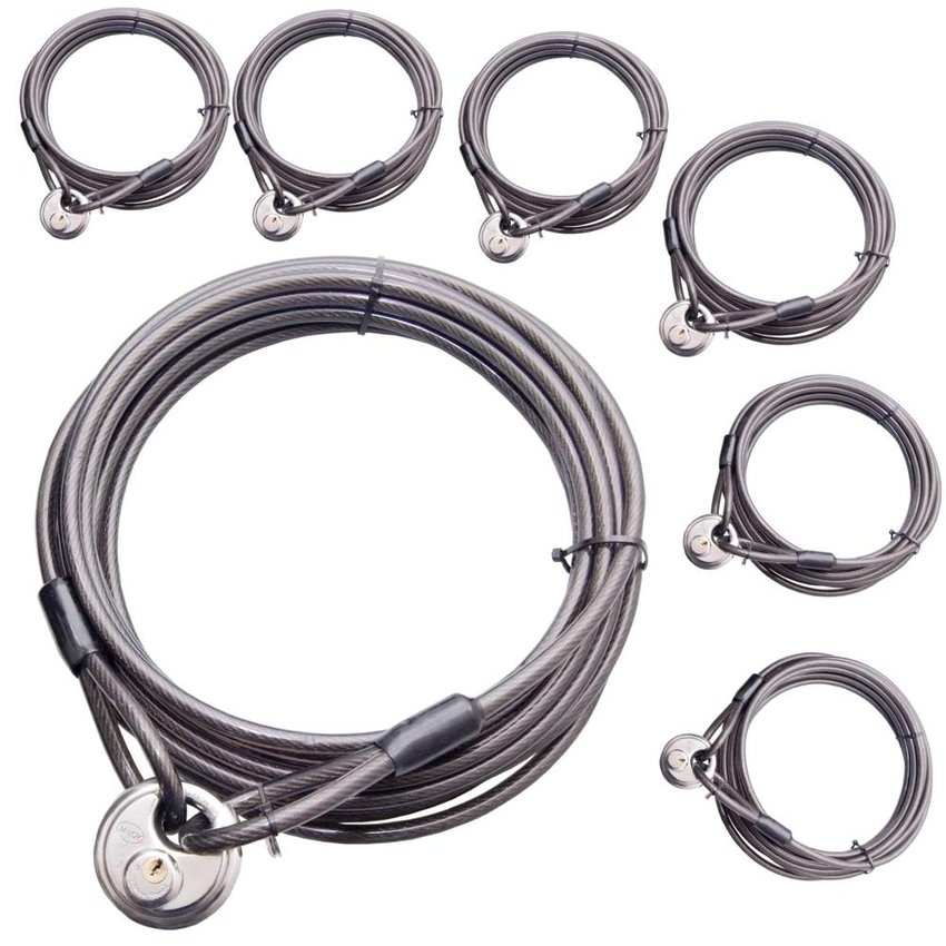 Drahtseil mit Vorhänge-Rundschloss 2 meter Diebstahlsicherung für Gartenmöbel / Terrassenmöbel 7 Stück