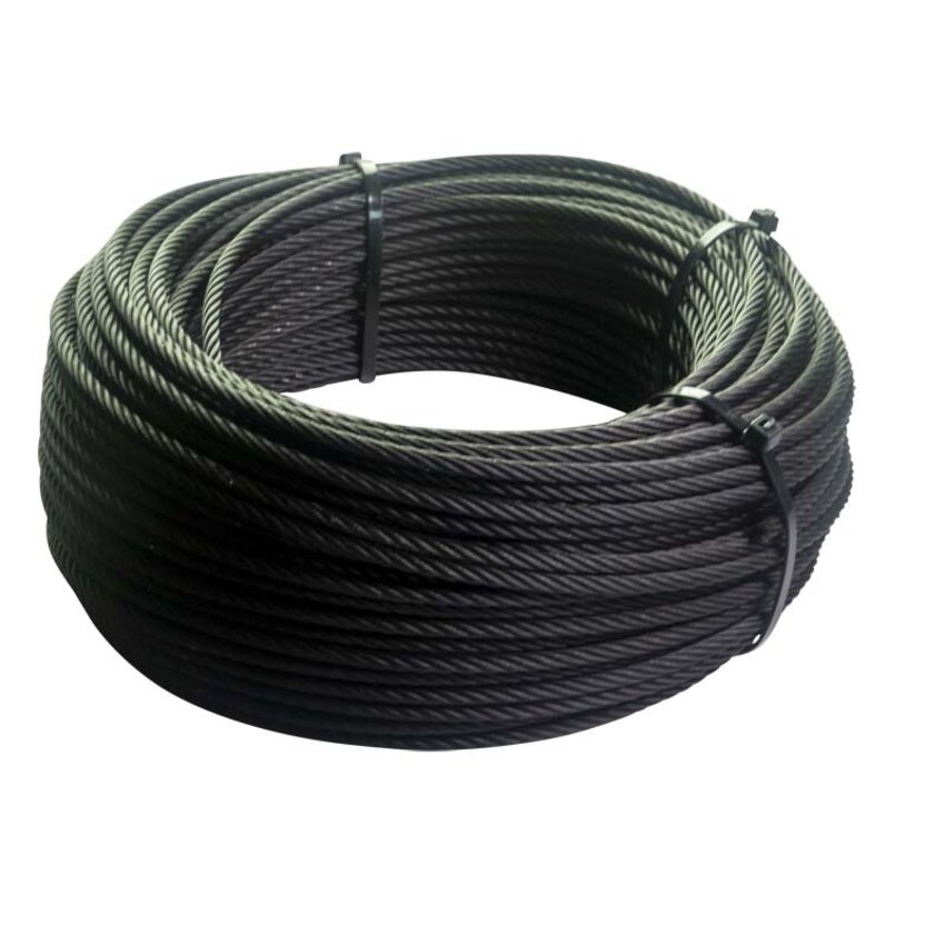 Stainless steel wire rope, 3mm, 50 meters, 7x19, black coated.