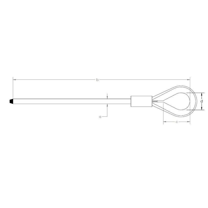 Black steel cable with a loop on one end and a welded end on the other.