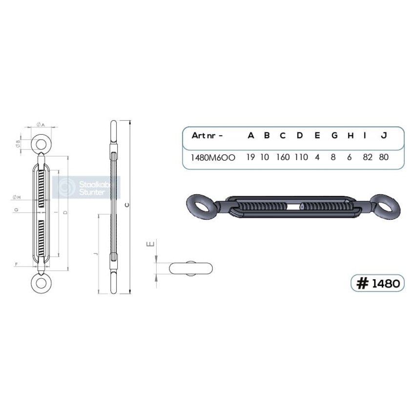 Turnbuckle eye and eye M8 Easy Wire Rope tighten