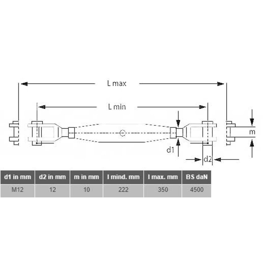 roestvaststaal draadspanner M12 rvs