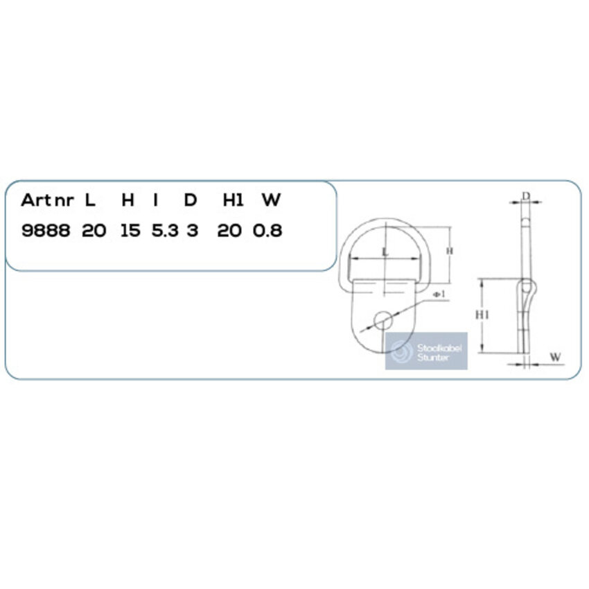 RVS Ophanghaak 20mm AISI 316 – Ophanghaak voor Schaduwdoek, Tuigage en Buitenmontage
