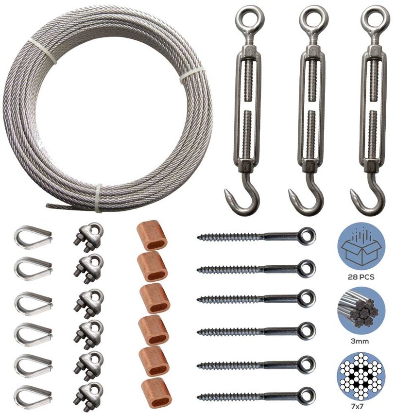 Inox Kabelgeländer-Kit / Gartendraht / Spalier-Kabelsatz / Drahtzaunrolle