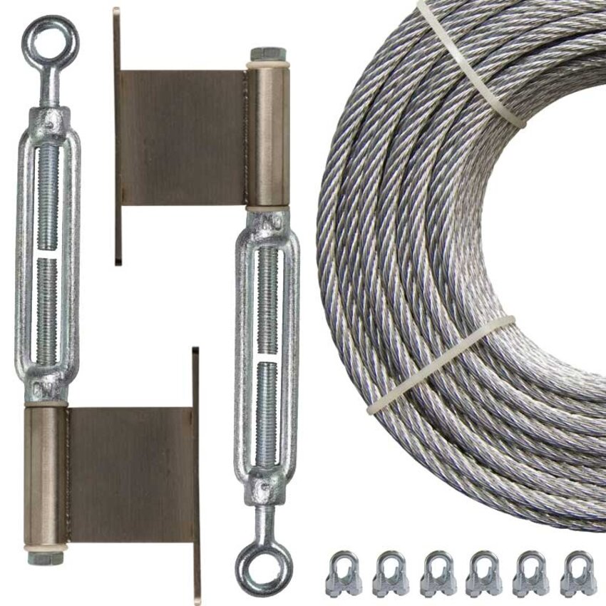 Edelstahl-Seilklemme als Kletterhilfe Paket für vertikales Grün, kombiniert mit verzinktem Kabel und Spanner.