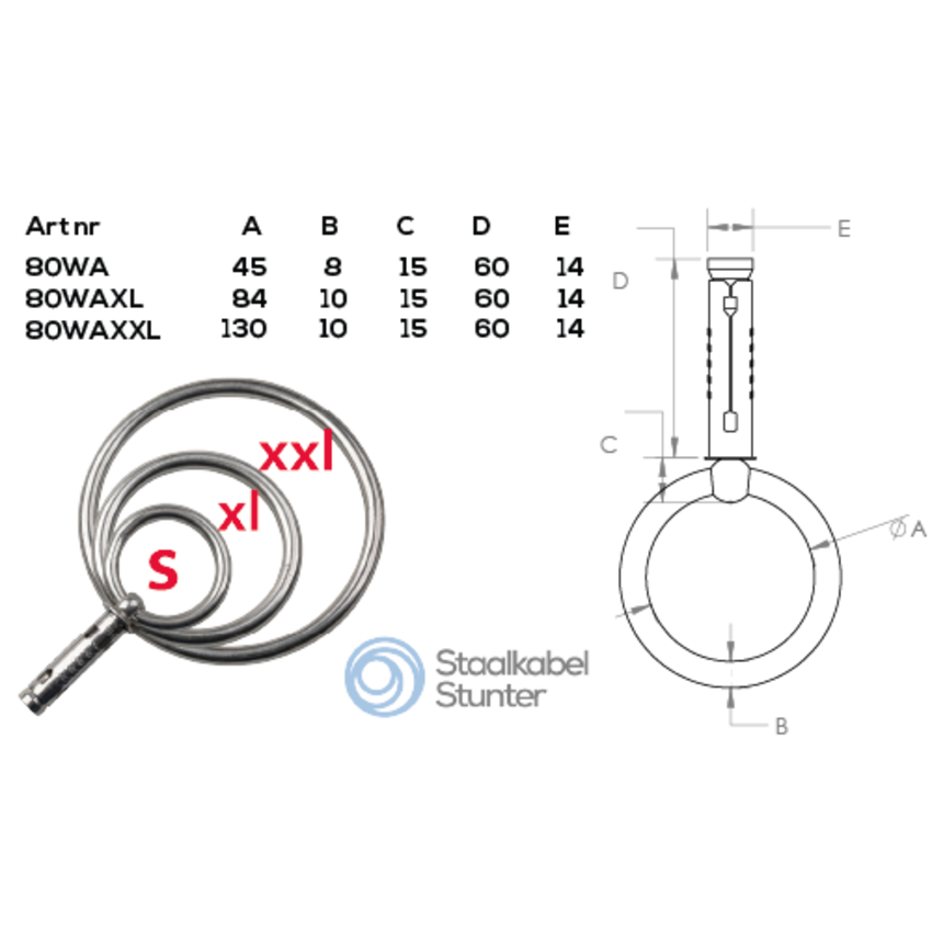 Stainless steel Wall Anchor XXL for attaching chains or cable locks  M10 x 10 x 150mm