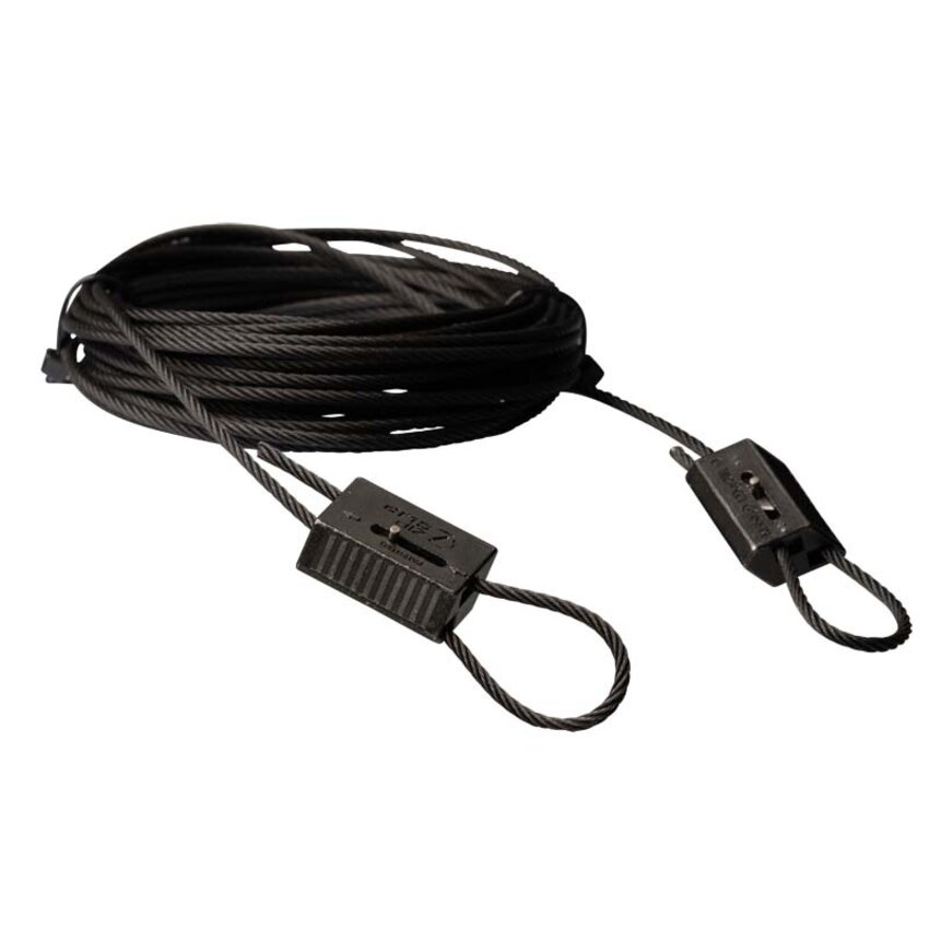 Package Zip-Clip Black steel cable 2mm and 10 meters with Zip-Clip Rize automatic cable grippers for 2mm.