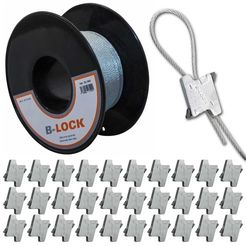 B-Lock Package with 30 Automatic Wire Clamps and Steel Cable 1.5mm x 50m