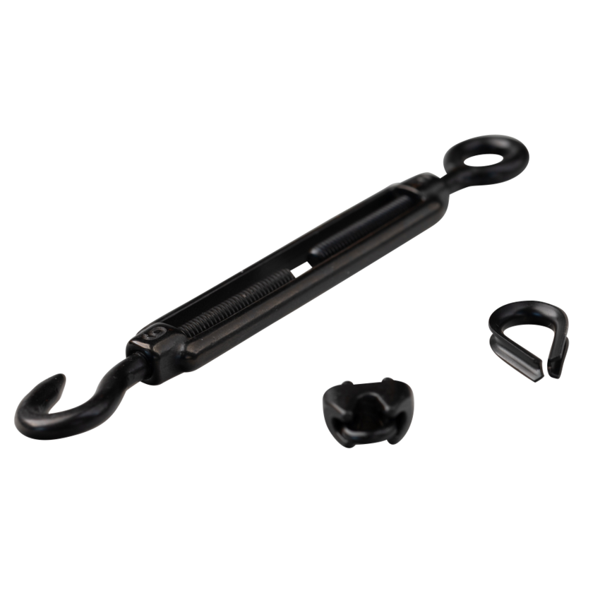 Edelstahl Drahtspanner M6 Haken und Öse Schwarz