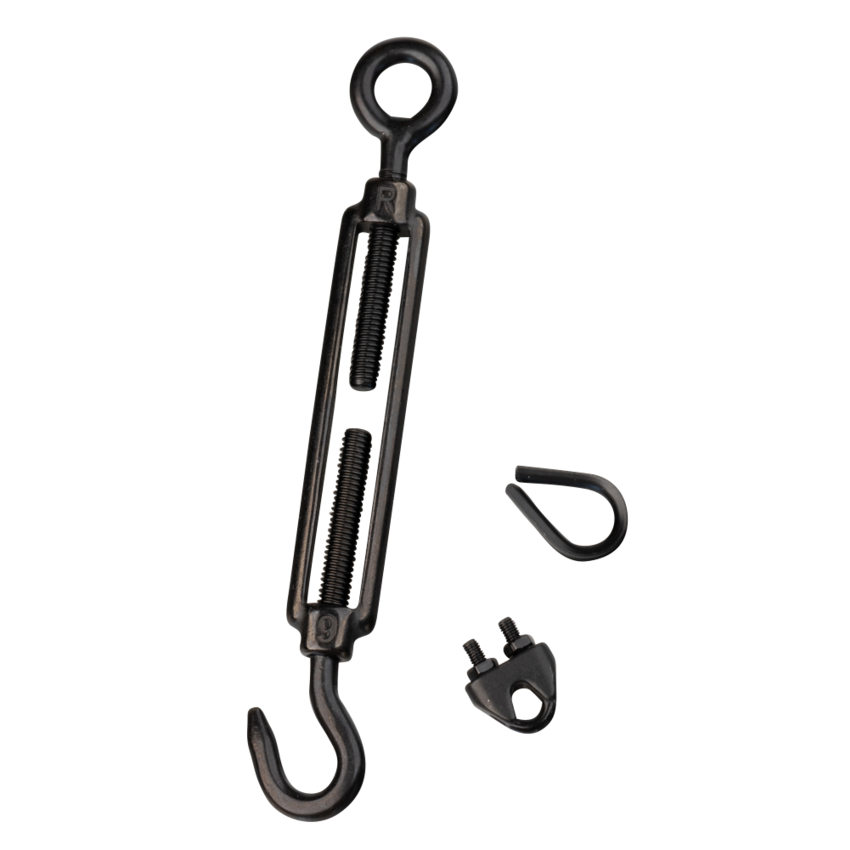 Edelstahl Drahtspanner M6 Haken und Öse Schwarz