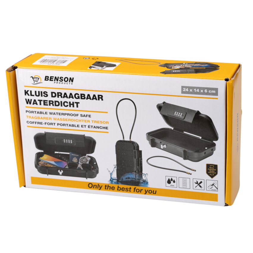 Safe with PVC steel cable attachment 6mm x 50cm for the secure storage of valuables.