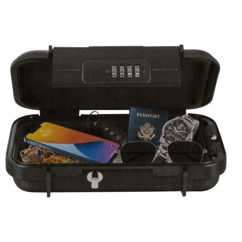 Safe with PVC steel cable attachment 6mm x 50cm for the secure storage of valuables.