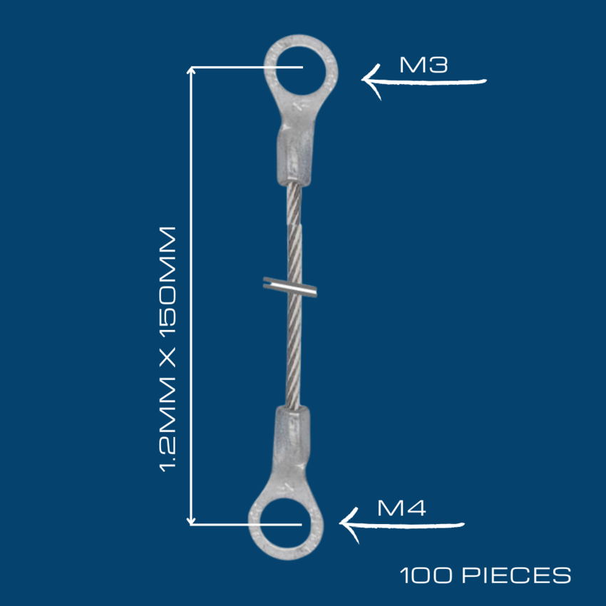 Beidseitiges Stahlkabel mit Kabelöse für m3 - 120mm
