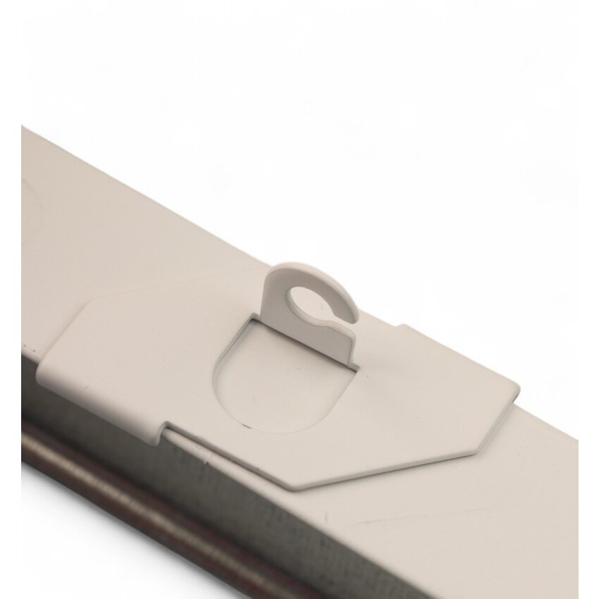 Clip for suspended ceilings, white, with open eye