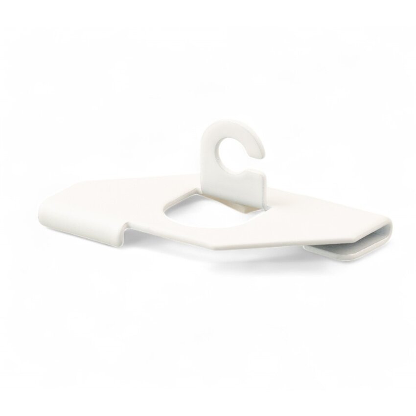 Clip for suspended ceilings, white, with open eye