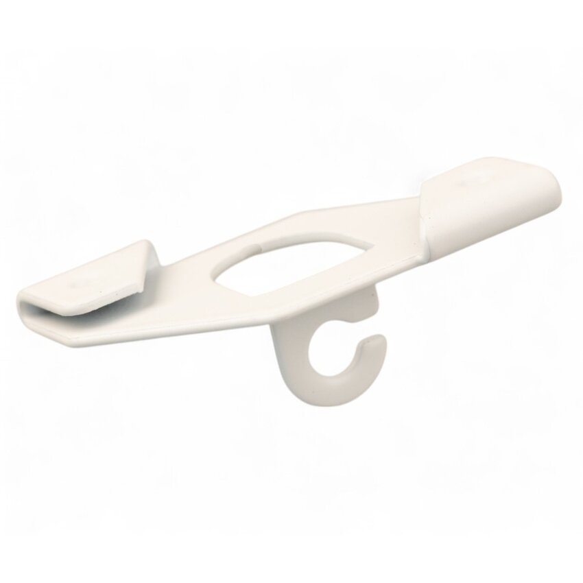 Clip for suspended ceilings, white, with open eye