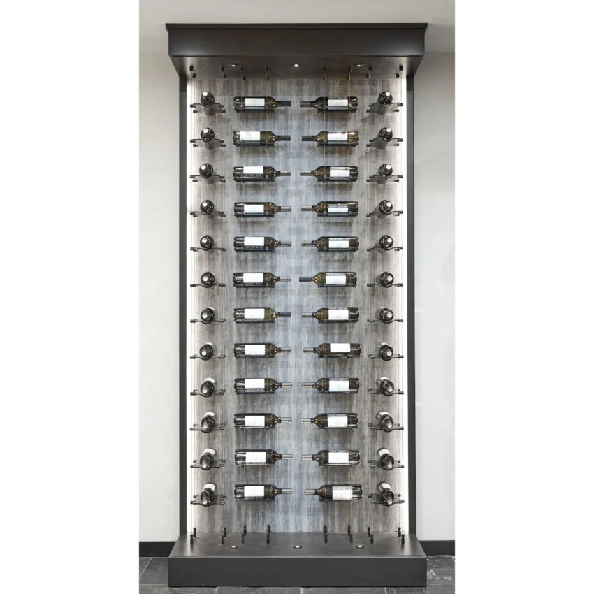 Black steel cable hanging system for wine bottles