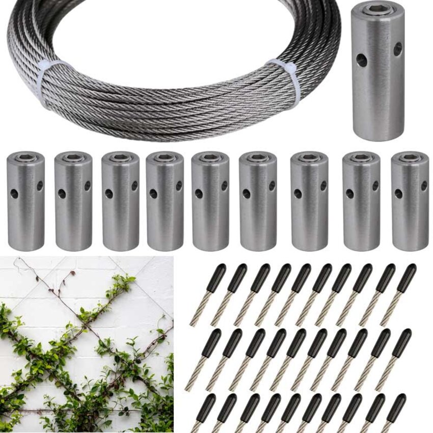 Stainless steel trellis kit for guiding plants and shrubs along wall or fence