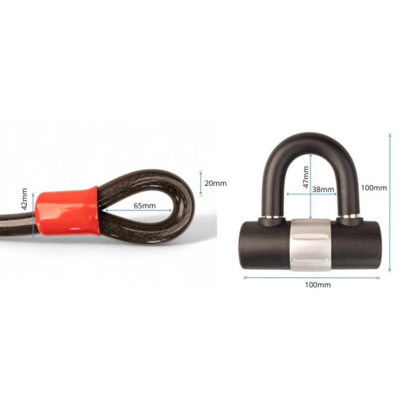 Cable Lock 1 Meter Security Lock XL 20mm Thick – with U-Lock and 2 Keys