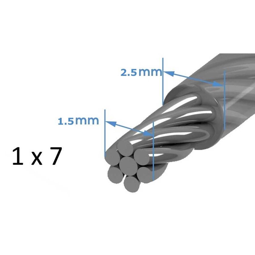 Wire Ropes 1.5/2.5 mm PVC 100 meter 1x7