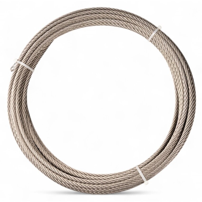 Staalkabel  Rvs 8mm 20m 7x7  - Vrij stugge kabel