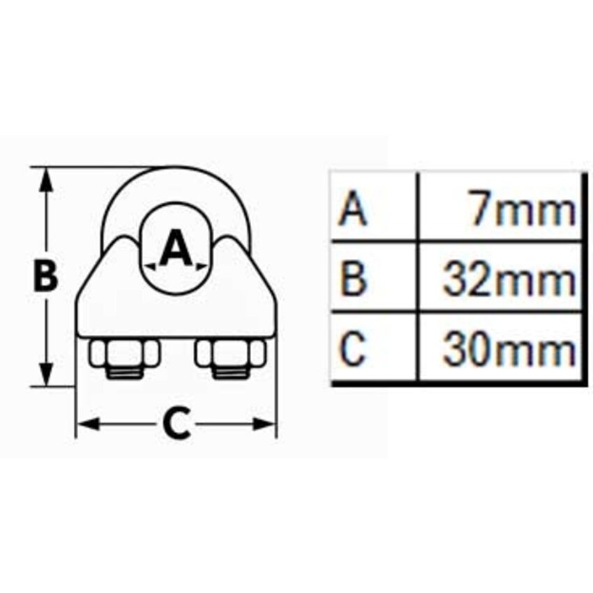 Draadklem met moeren voor staalkabel  6,5mm - DIN EN 13411-5