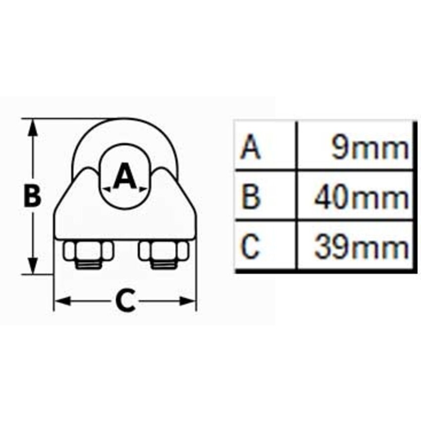 Draadklem met moeren voor staalkabel  8mm - DIN EN 13411-5