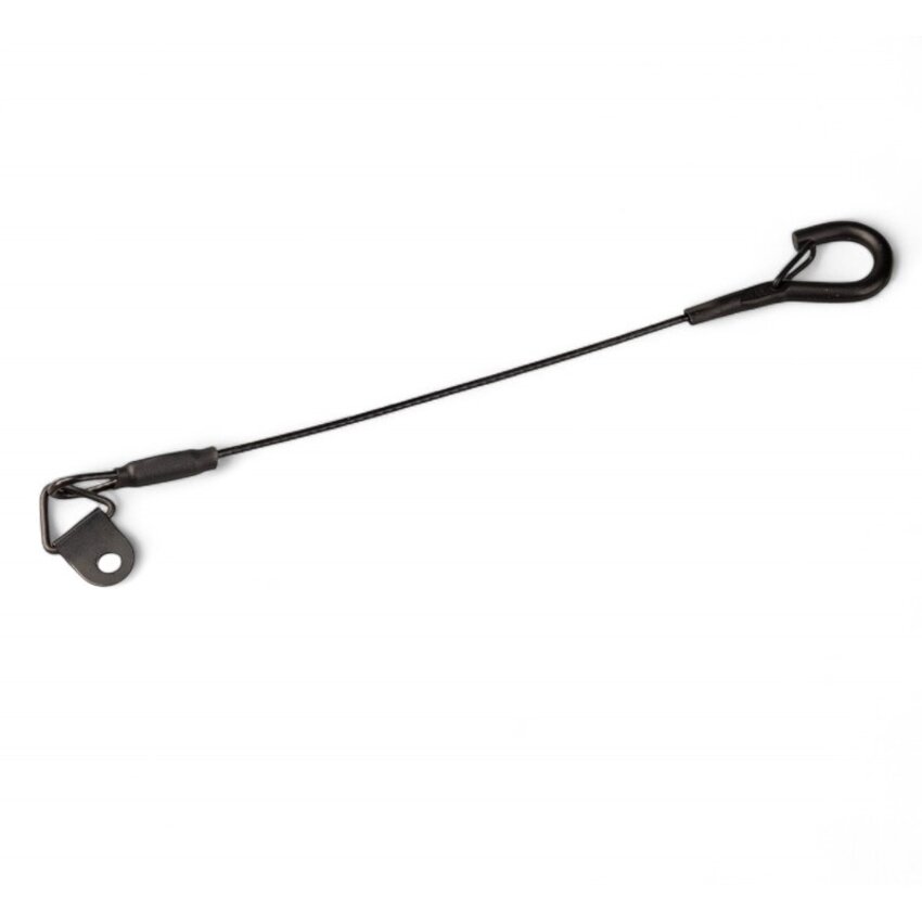 Black plastic-coated hanging cable with mounting plate and spring clip