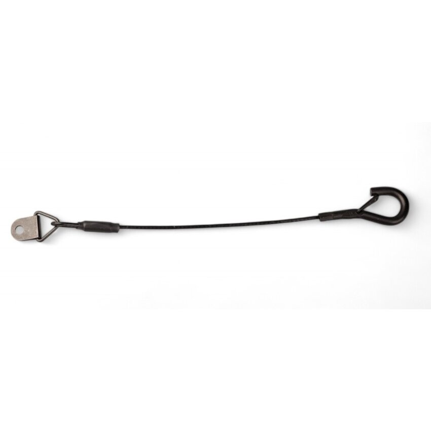 Black plastic-coated hanging cable with mounting plate and spring clip