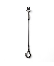 Black plastic-coated hanging cable with mounting plate and spring clip