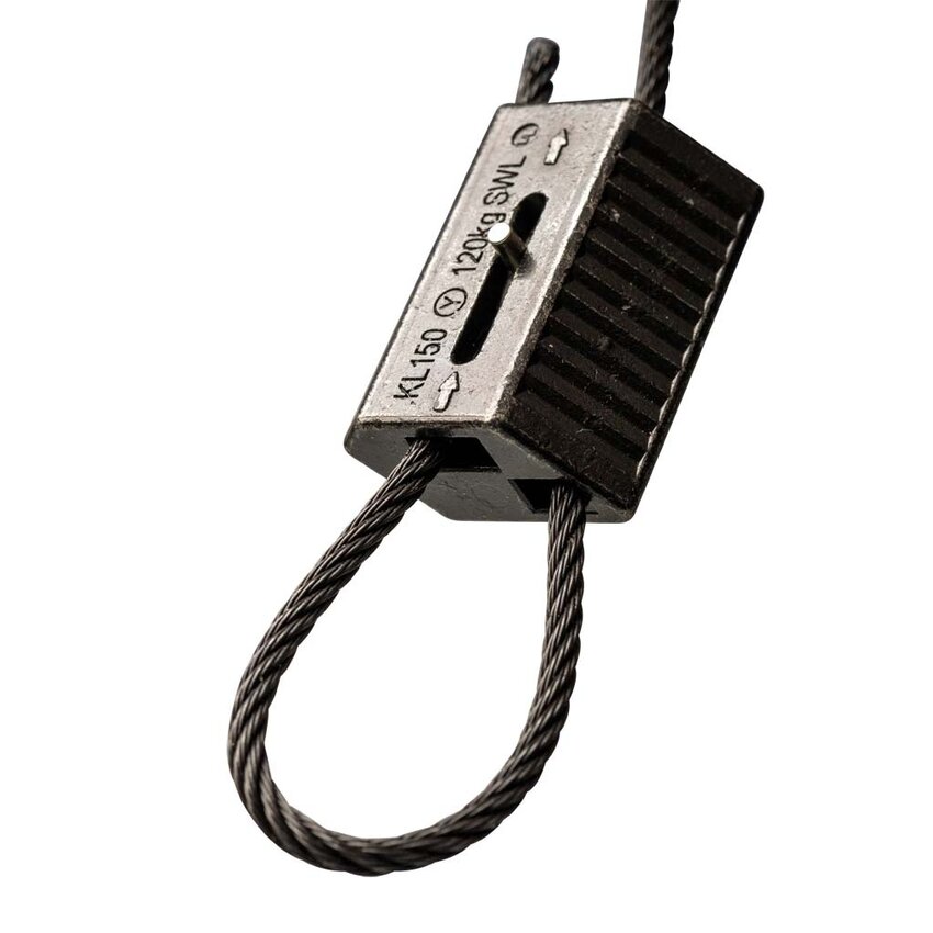 Package Zip-Clip Black steel cable 1.2mm and 10 meters with Zip-Clip Rize automatic cable grippers for 1.2mm.