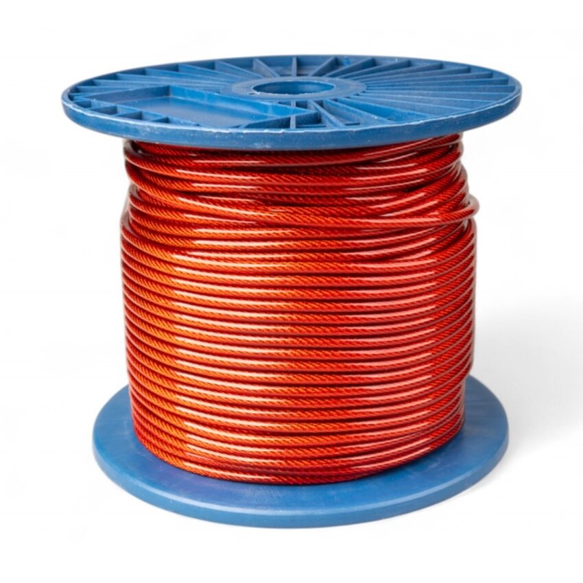 Wire Ropes 3/5 mm pvc 100 meter Red  Transparant