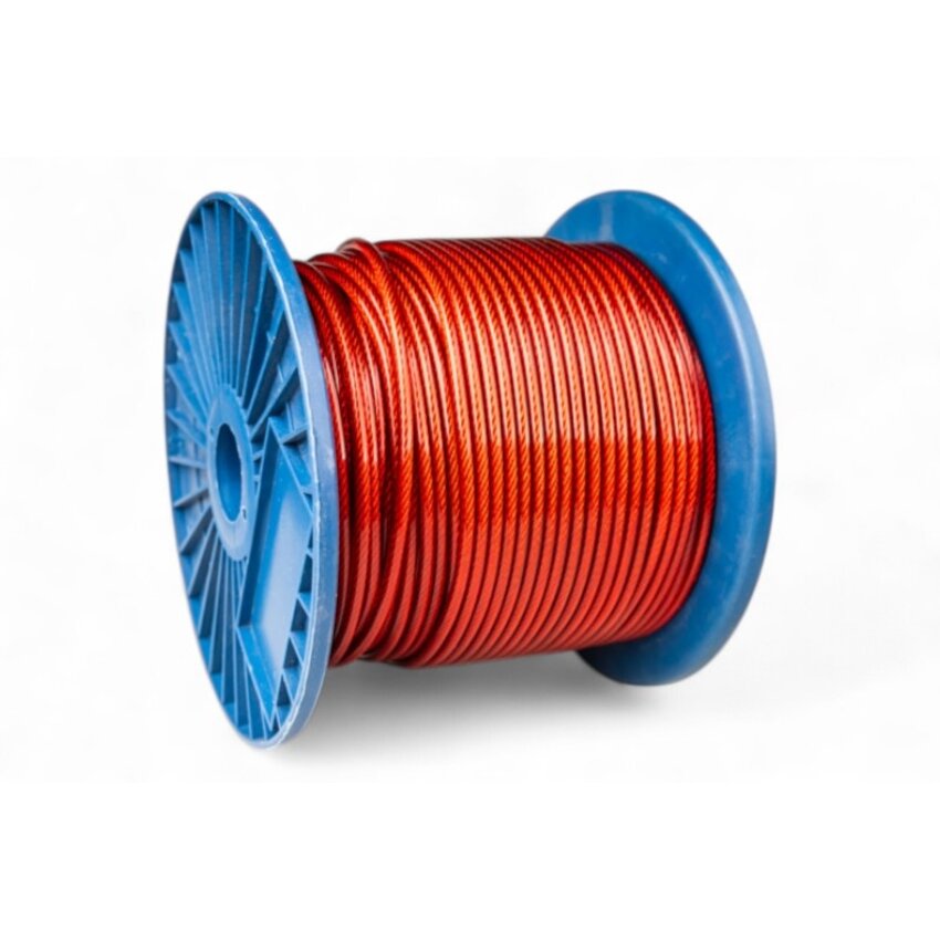 Staalkabels 3/5 mm pvc 100 meter rood  Transparant