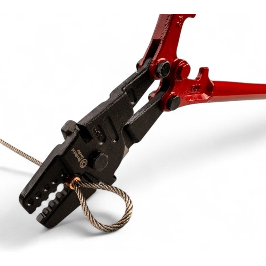 Cable clamp pliers for ferrules suitable for steel cables from 2 to 5 mm.